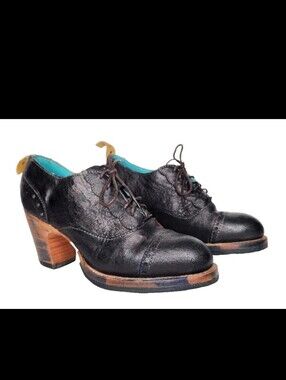 PsKaufman Ankle Boots Hand Painted Black Leather High Heels Lace Up 9 1/2